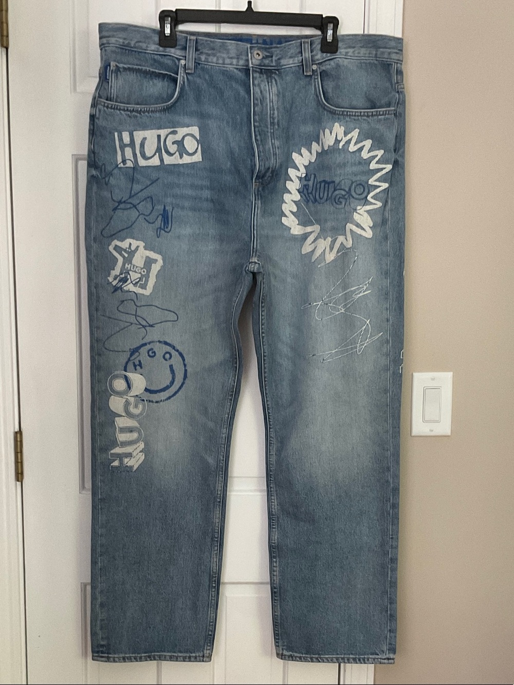 HUGO Light Blue Graphic Baggy Jeans